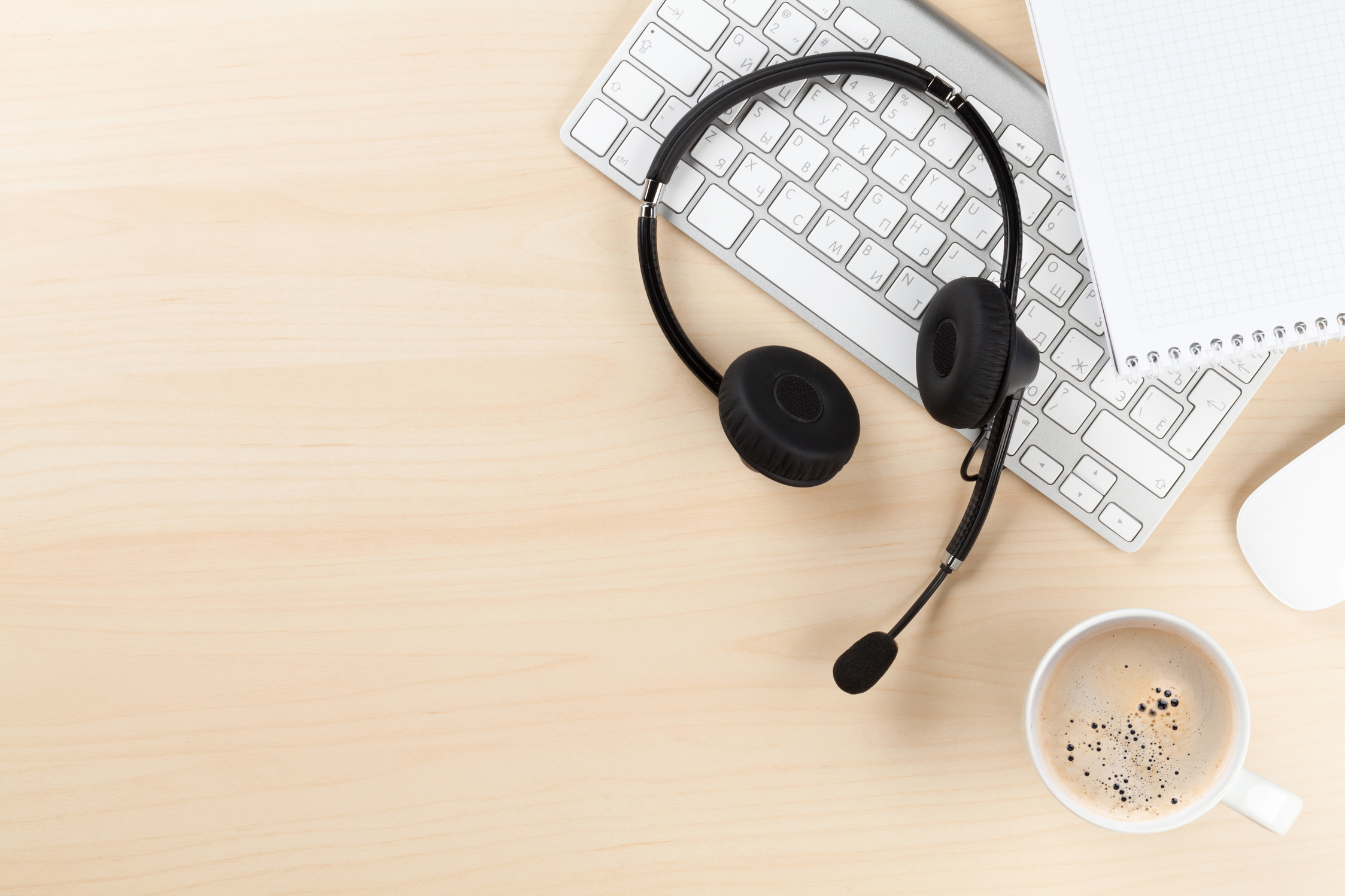 Office desk with headset and pc